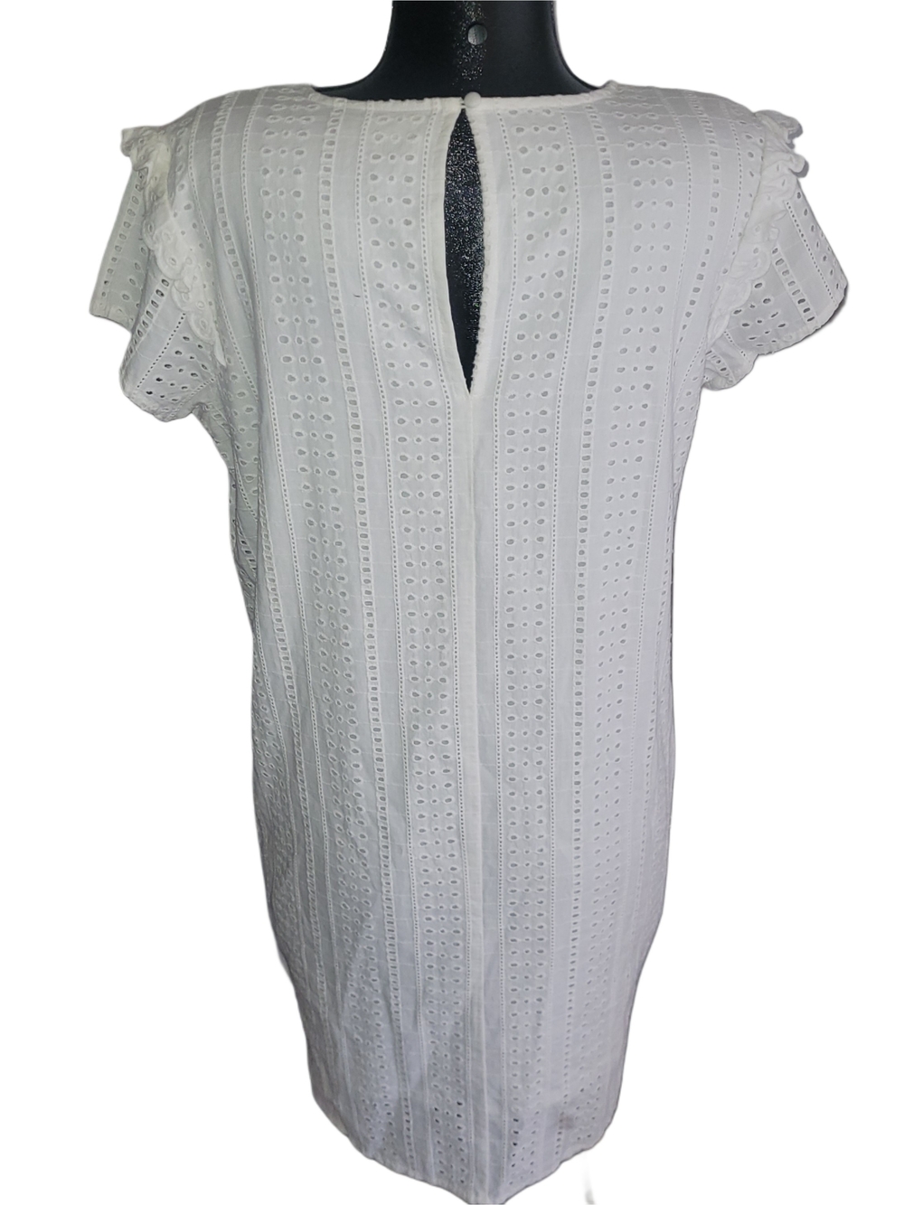 Ichi White Cotton Eyelet V-Neck Mid-length Shift Dress Size 40 - Picture 6 of 7